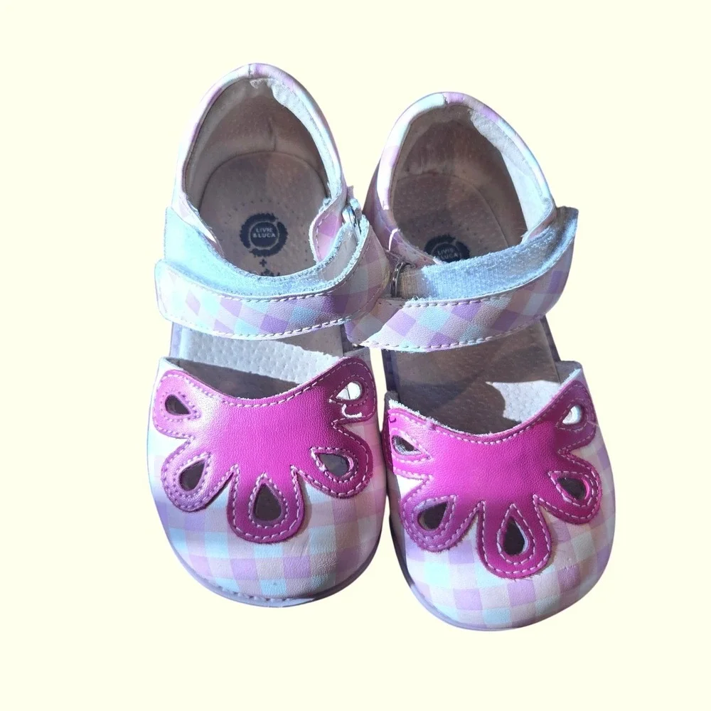 Livie & Luca x Matilda Jane Girls Pink Gingham Flower Mary Jane Sandals Size 8M
